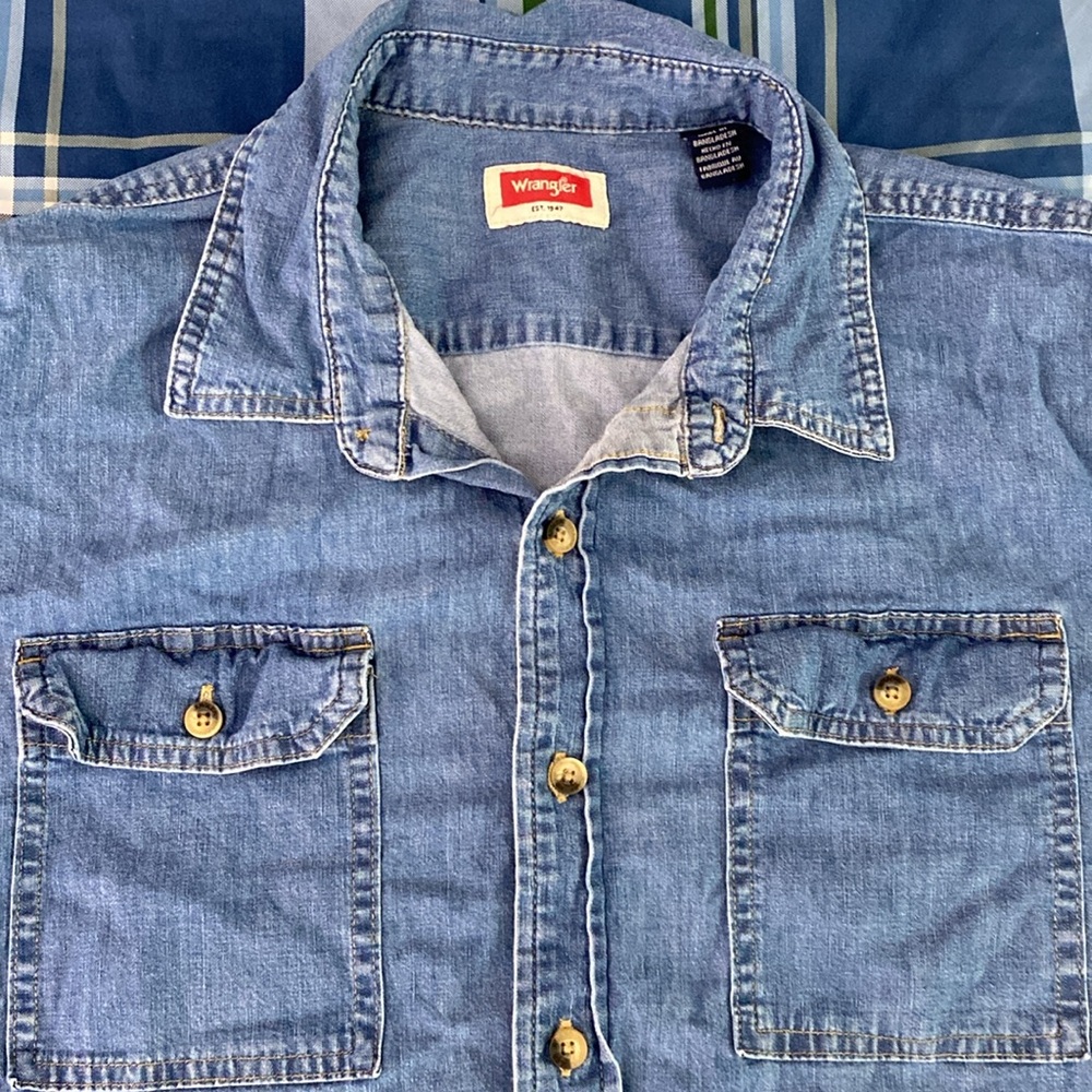Wrangler denim button down short-sleeve shirt - Picture 5 of 17